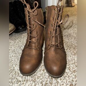 Brown Lace-Up Ankle Boots